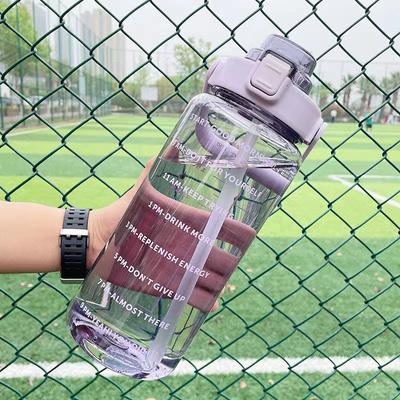 2 Liter Sportwaterfles Met Riet Mannen Vrouwen Fitness Waterbeker Buiten Koude Waterflessen Met Tijdmarkering Drinkgerei