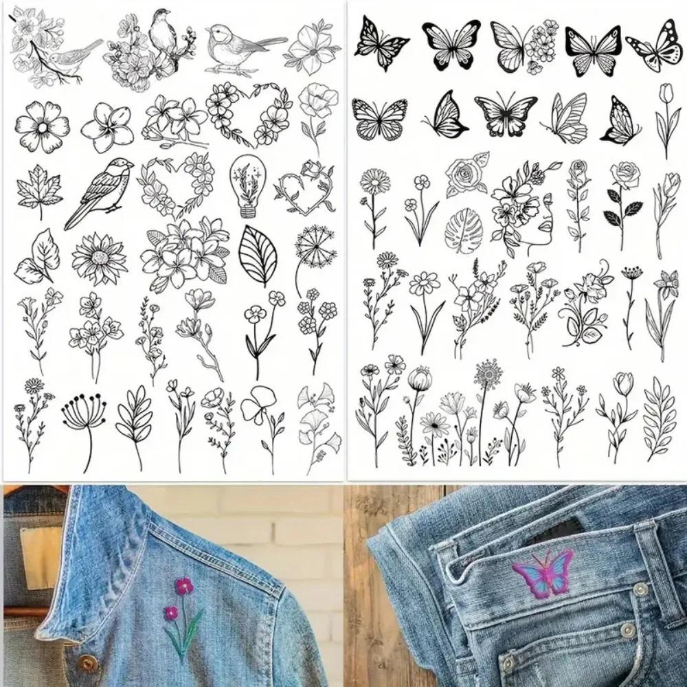 2Sheets Flowers and Leaf Designs Stitching Embroidery Paper DIY Handmade Embroidery Hand Sewing Stabilizers Sewing Supplies