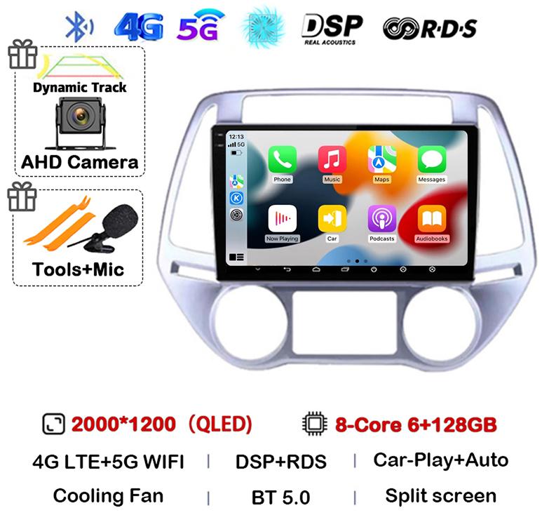 Android 14 Carplay Auto WIFI+4G Car Radio For Hyundai I20 2008 - 2014 Stereo GPS Multimedia Video Player 2 Din DVD 360 Camera BT