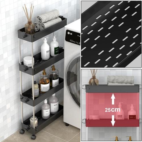 SPACEKEEPER Kitchen Cart, Slim, 13cm Wide, Gap Storage, Storage Rack with Casters, Rolling Rack, Stylish Storage Cart for Condiments, Food, Bottles, a