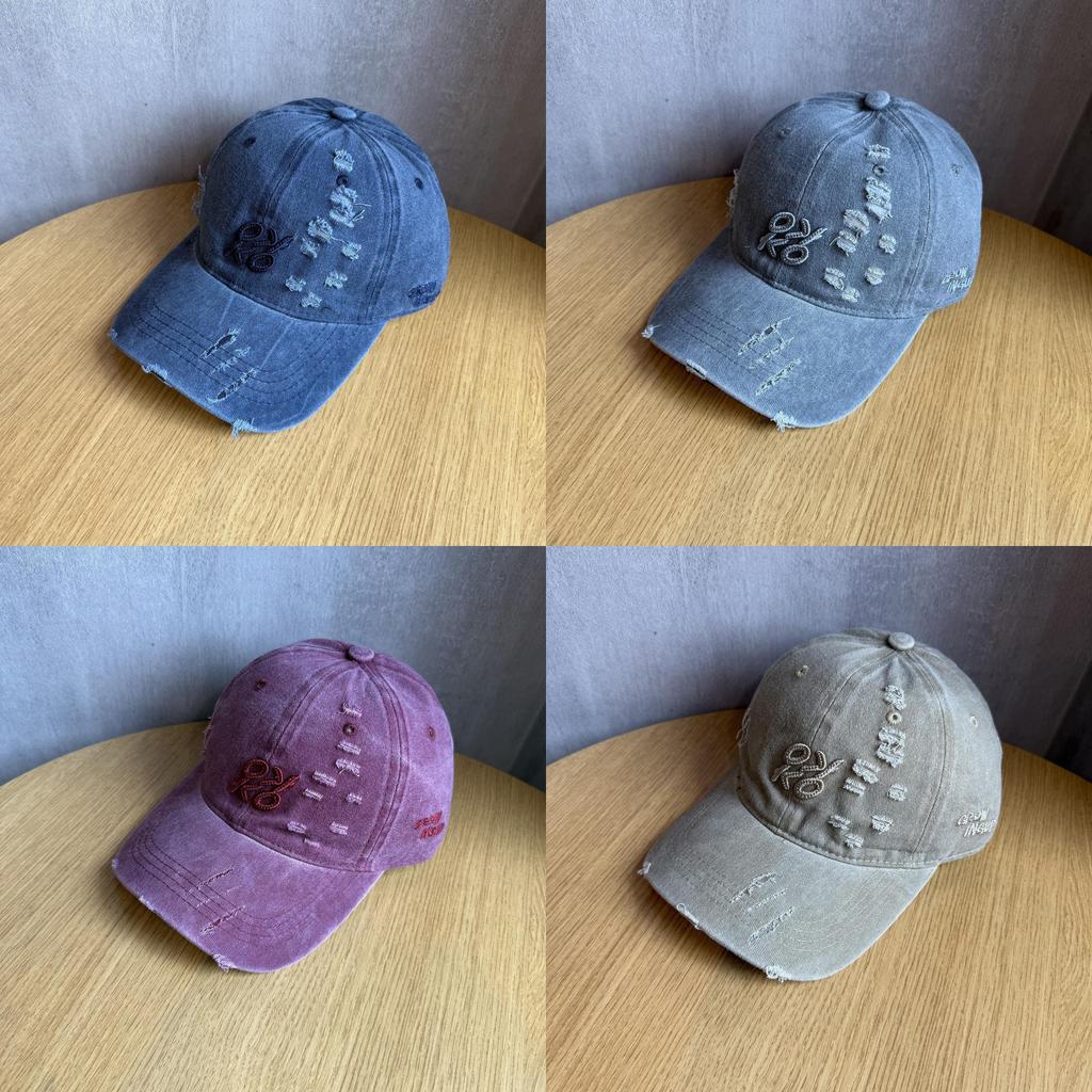 Retro Distressed Waterwash Cotton Letter Baseball Hat For Urban Style Men And Women