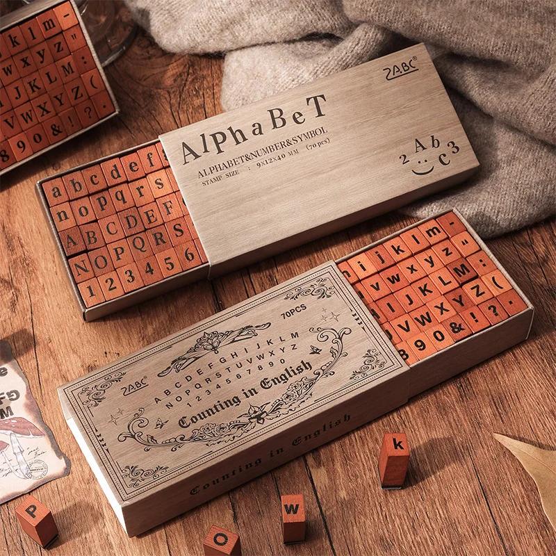 70 Pcs English Letters and Numbers Wooden Rubber Stamps Sets Diy Rubber Stamp For Card Making Scrapbooking Supplies