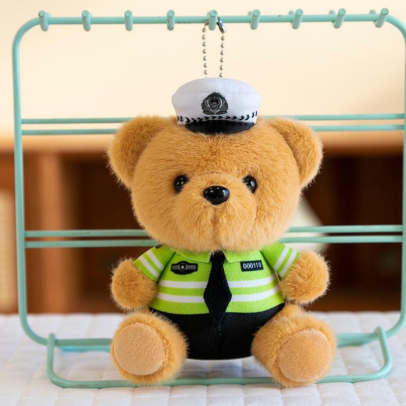 

4-inch Cartoon Police Traffic Police Plush Toy Bear Doll Armed Police Medical Keychain Pendant Bag Hanging Ornament Play 15Cm