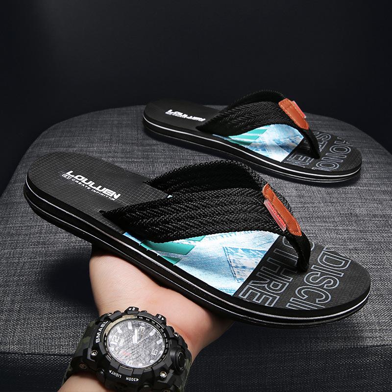 

Summer beach flip-flops men s fashion thick-bottomed outdoor leisure pinch feet men s slippers sandals 45 чорний