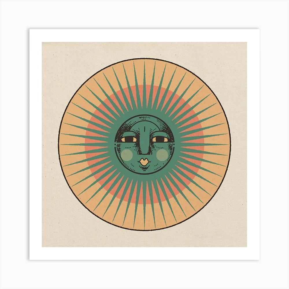 Square Poster Art Prints Boho Abstract Woman and Leopard Snake Nordic Retro Sun Face Mind Canvas Painting Living Room Home Decor