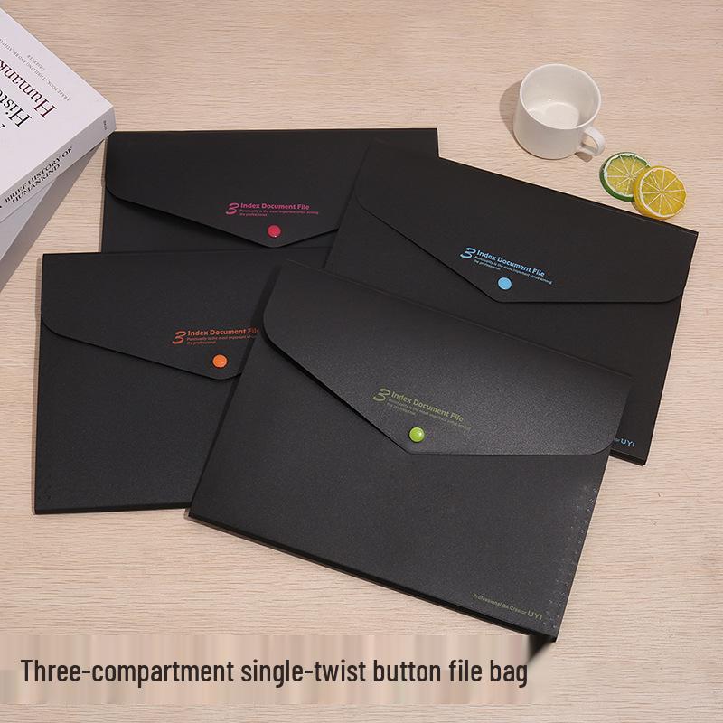 Simple A4 Snap Button 3-Compartment Accordion File Bag for Student Papers A4 3-Compartment Single Snap белый/жёлтый