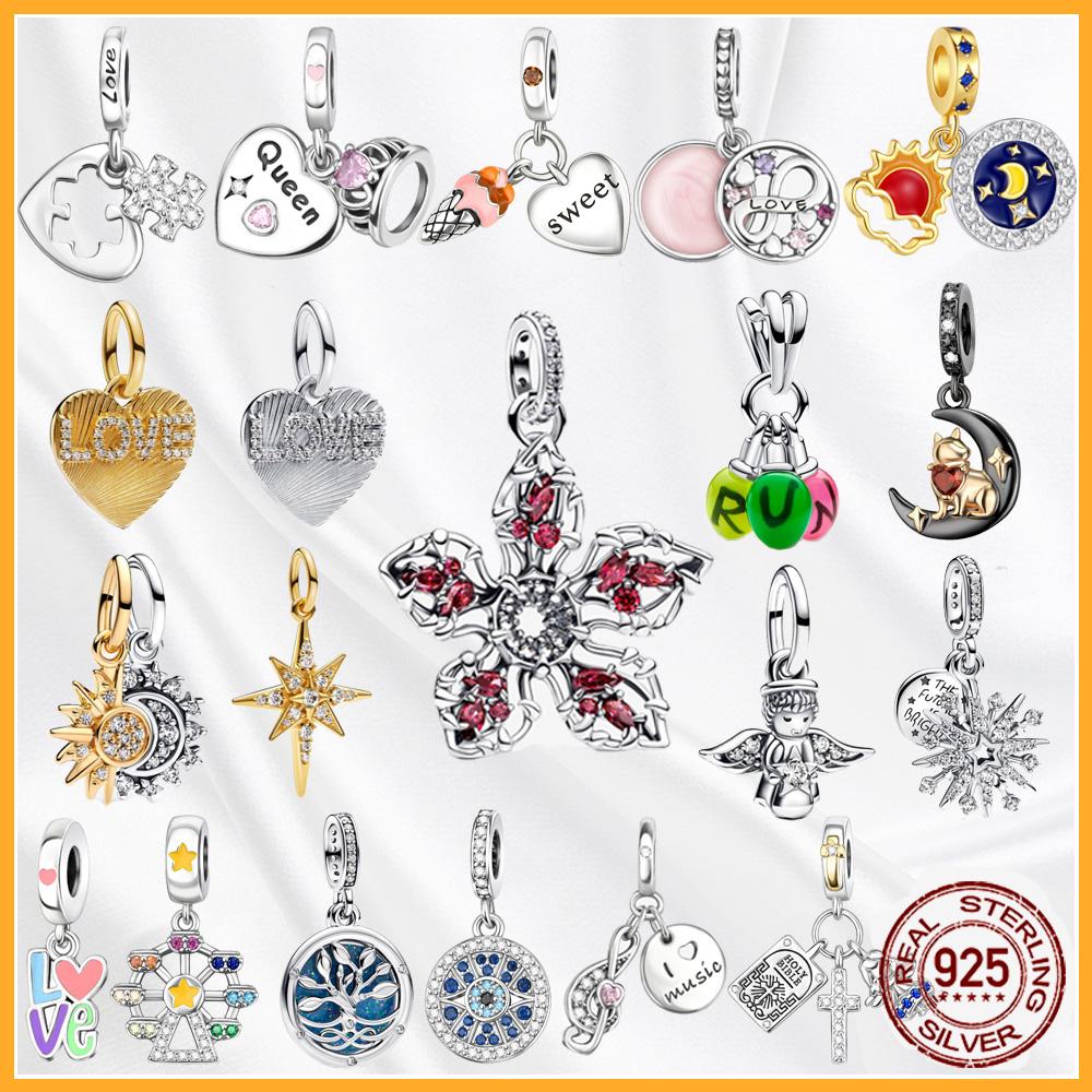 Authentic Fine Elegant Copper Dangle Charm Love Heart Sun and Moon Fits Genuine Bracelets Bead Pendants Jewellery