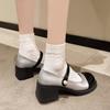 French Retro Shallow Mouth Mary Jane Shoes Women's Spring 2025 New Thick Heel Single Shoes One-word Buckle Belt Small Leather Shoes Tide