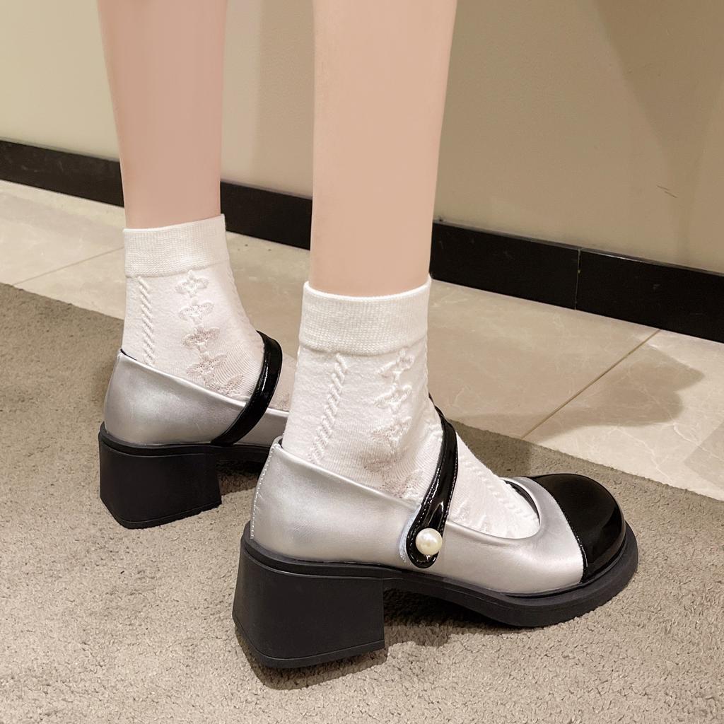 French Retro Shallow Mouth Mary Jane Shoes Women's Spring 2025 New Thick Heel Single Shoes One-word Buckle Belt Small Leather Shoes Tide