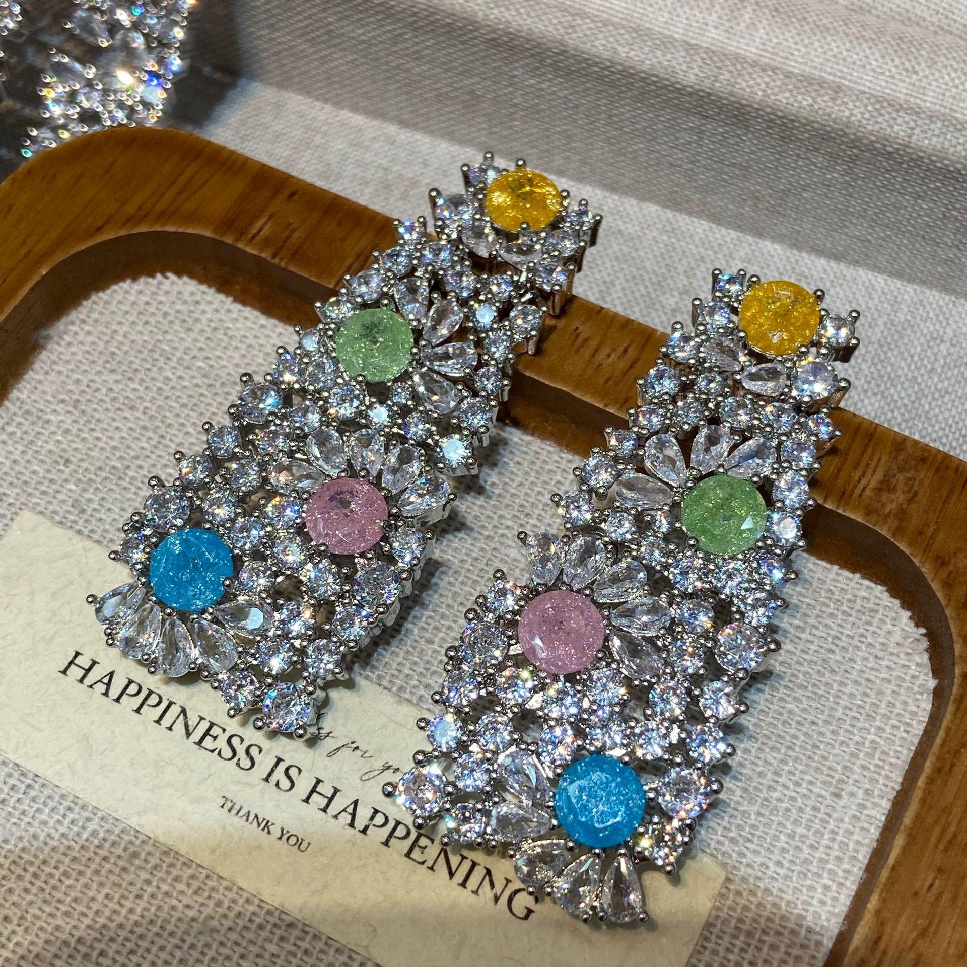 

New Jewelry Set Full Of Zirconium Heavy Industry Exaggerated Fashion Banquet High-End Colored Treasure Necklace Earrings
