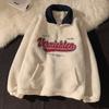 Vintage Lammwolle Sweatshirt Damen Stickerei Buchstaben Kapuzenpullover Winter Warm Fleece Mantel Damenmode Übergroß Baseball Streetwear