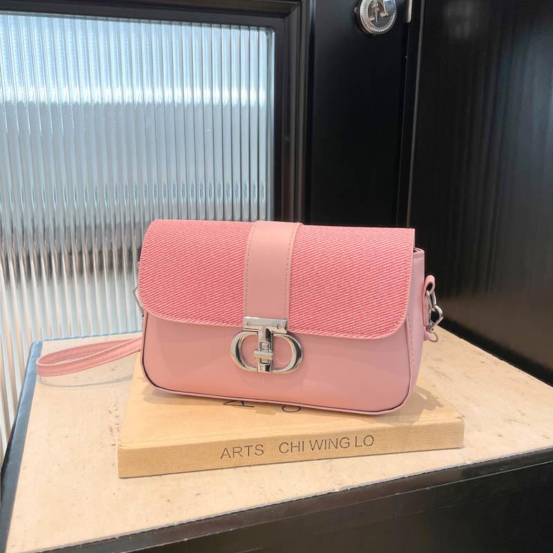 Summer simple  new trendy fashion contrasting color splicing shoulder crossbody hardware decoration small square bag women