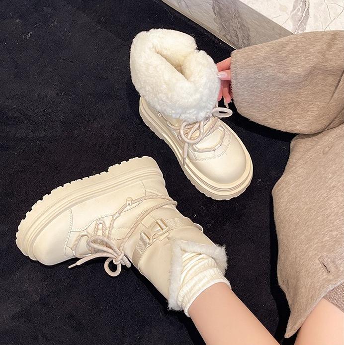 

Женские зимние сапоги 2025 Зимний новый стиль Модные флисовые, Утепленные, На платформе, На толстой подошве Водонепроницаемые ботильоны для женщин 35