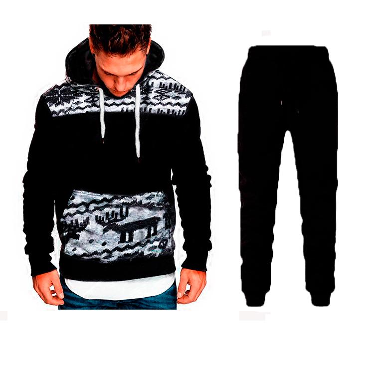 Осенний мужской модный комплект-худи приталенного кроя с дизайном рождественского оленя 3XL чёрный