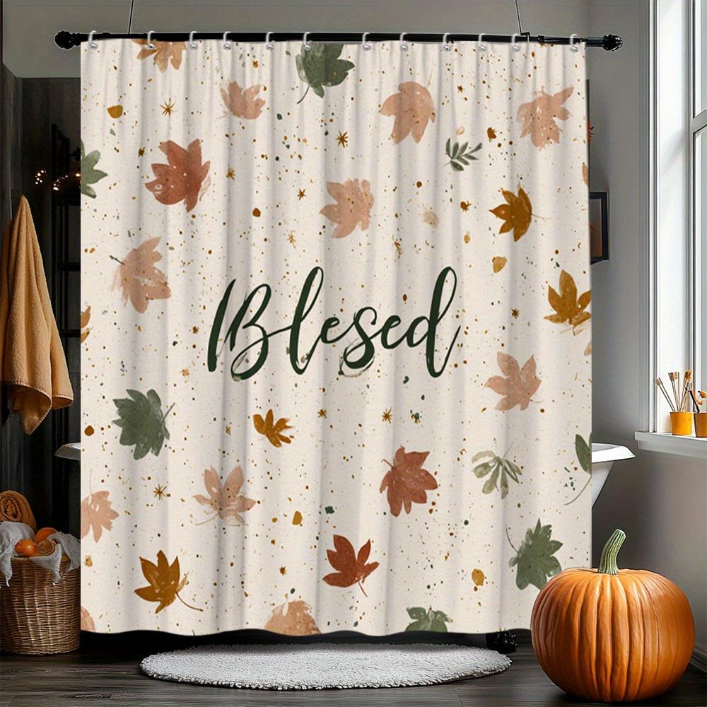 

1Pc Autumn Leaves Blessings Shower Curtain - With Hooks, Polyester Fabric, Machine Washable, Suitable For Bathroom Decor W60H190(CM)-1 Pcs