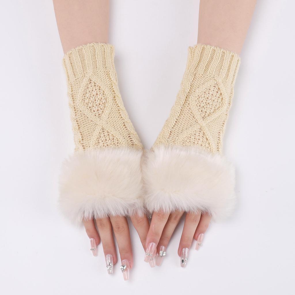 Diamond Shaped Short Gloves for Women Knitted Warm Half-finger Arm Sleeves