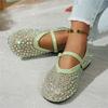 Women's Fashion Flat Shoes, Summer New Mesh Rhinestone Mary Jane Shoes, One Buckle Casual Flats