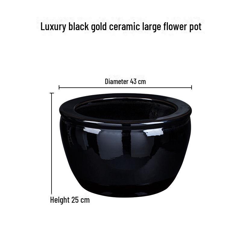 Large Black Gold Glazed Ceramic Pot for Flowers, Fortune Trees, or Lotus