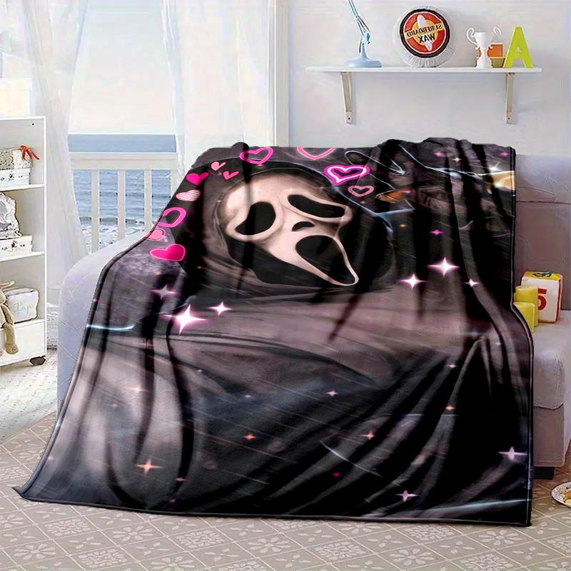 Ghostface Greetings Poster Blanket Flannel Blanket for Bed, Sofa, Camping, Hiking, Picnic Essentials, Gift for Family Fan Gifts