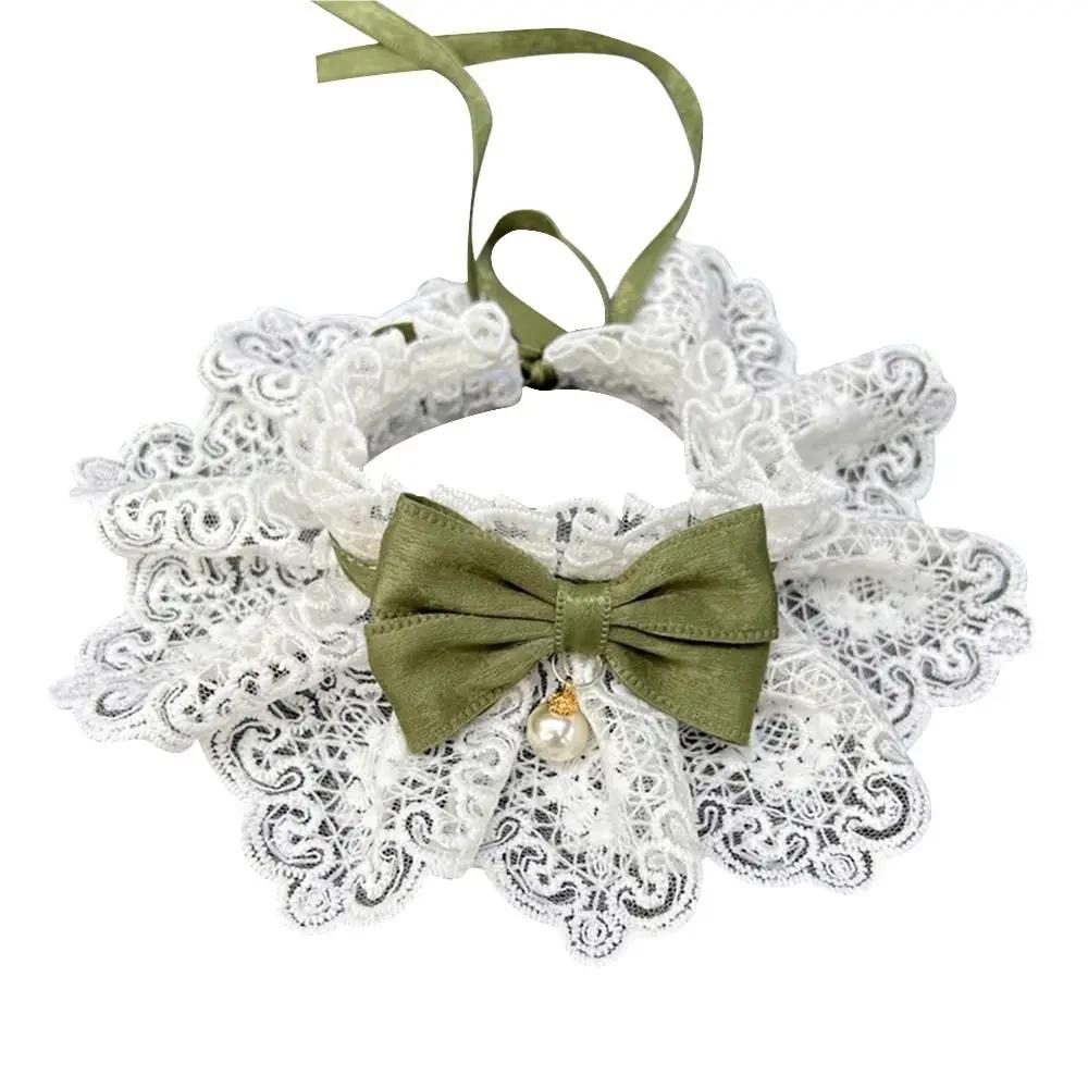 Colletto di Perle con Fiocco di Pizzo Gatto Cane Fazzoletto da Collo Animali Domestici Gatti Gattino Cane Cucciolo Stringa Bavaglino Collana Cravatta Cinturino da Collo Sciarpa Accessori