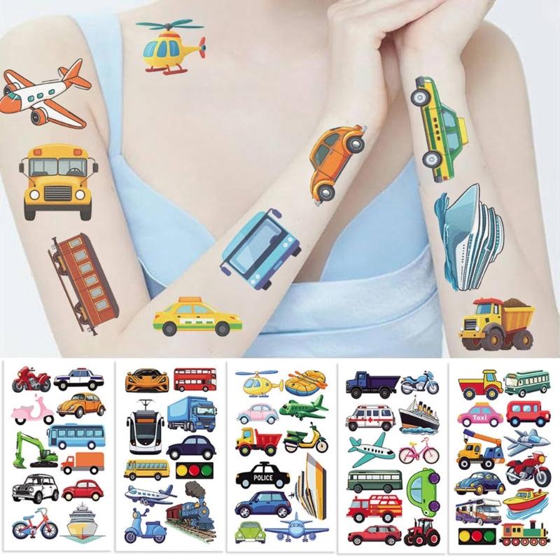 10 Sheets Childrens Transport Themed Temporary Brand the face Colors Skin Safe Decals For Boys Girls Craft Activities