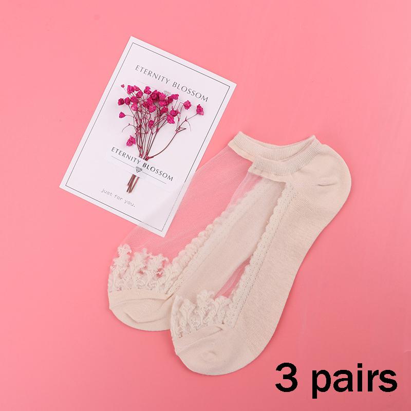 3 Pairs New Elegant Women Girls Cotton Comfortable Solid Dot Spring Summer Wear Low Ankle Invisible Elastic Short Socks