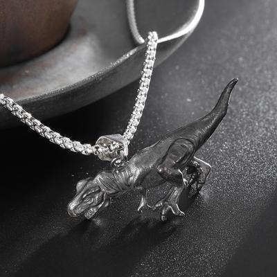 Męski Retro Zdominowany Dinozaur Zwierzęcy Naszyjnik Wisiorek Męski Hip-Hop Rock Trend Chłopięcy Prezent Urodzinowy Dramat