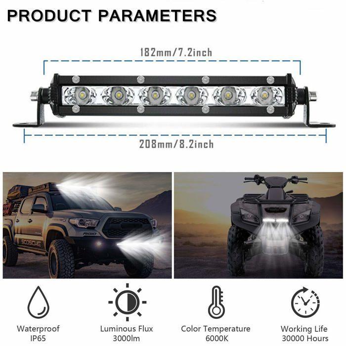 18cm 18W Feux de recul led fin 12V, phare de travail led 12v, longue portee led projecteur le
