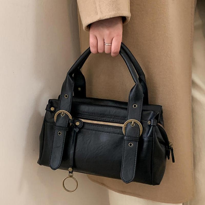 Sac à Main Rétro Coréen Y2k Sac Bandoulière Fille Biker Marque Sac Bowler Rétro Fashi Bandoulière Réglable Sac sous le Bras Femme