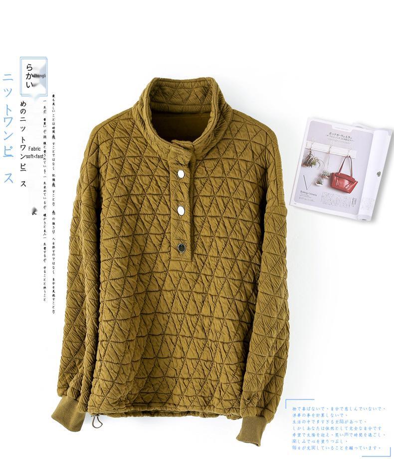 Women's 2024 Autumn/Winter Quilted Sweatshirt - Loose Casual Pullover for Middle-Aged Fashion