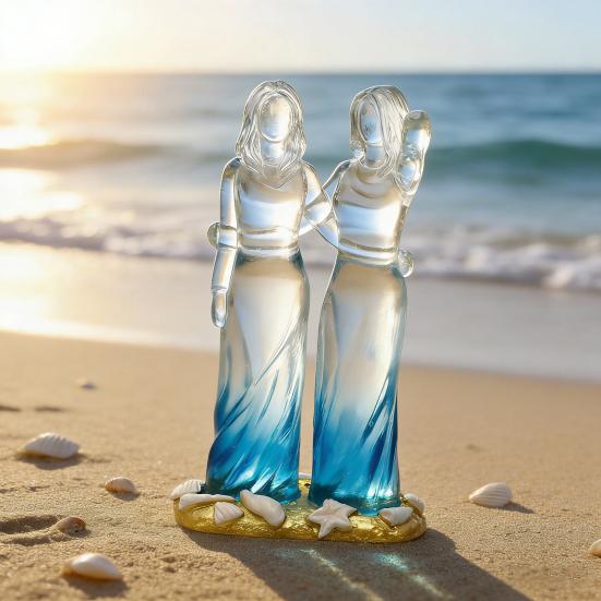 Sea Glass Style Sisters Friendship Figurine Resin 2/3/4 Sisters Hugging Sculpture Memorial Keepsake Gift for Sister Best Friend Woman