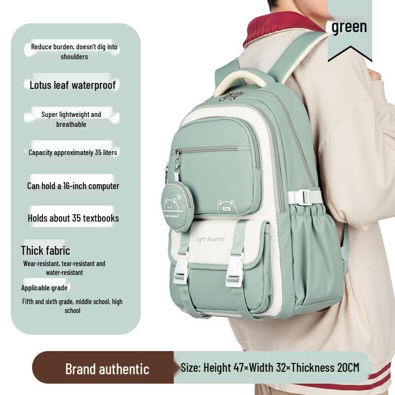 Trendy Color-Block Backpack: Lightweight, Large-Capacity Schoolbag for Female Students