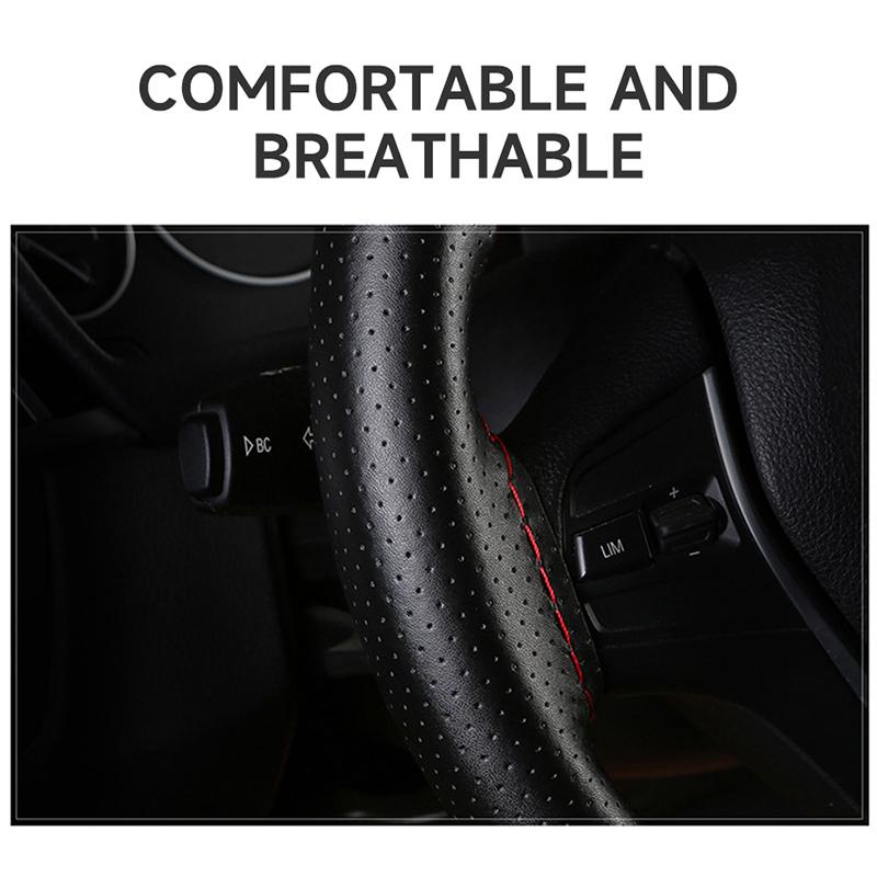 SEAMETAL Cowhide Steering Wheel Cover Soft Leather Steering Cover Wear-Resistant Anti Scratch Steer Wheel Protector for 37-39cm