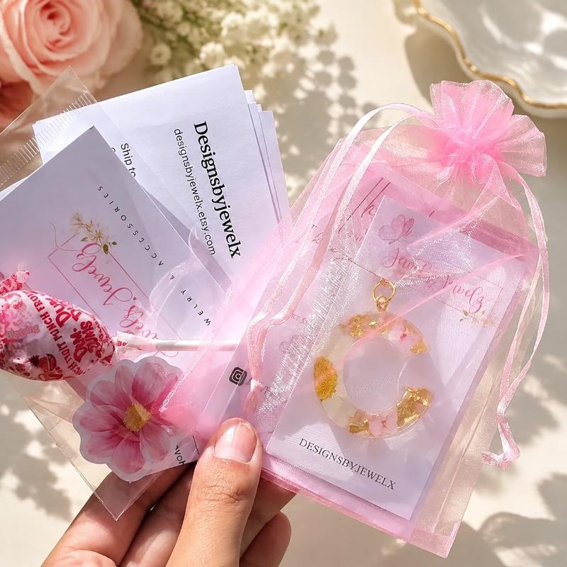 Pink Organza Jewelry Pouches 10/50PCS S/M/L Drawstring Sheer Bags for Wedding Favors Gift Candy Packaging