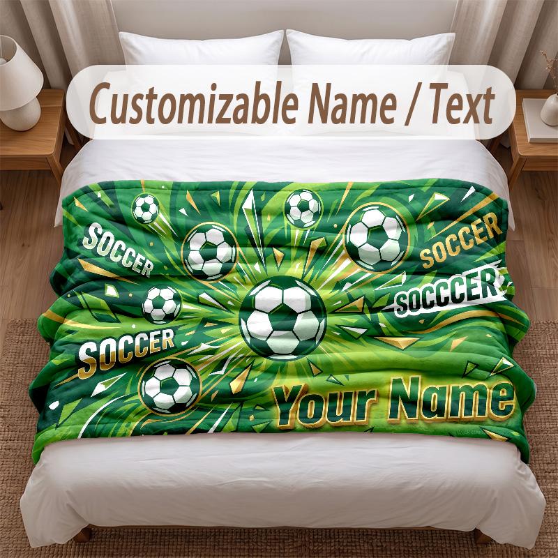 Soccer Theme Soft Blanket Personalized Custom Name Text Print Warm Blanket Home Sofa Bedroom Decor