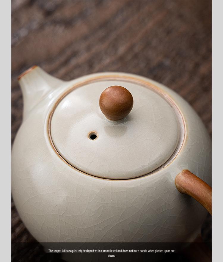 Small Beige Crackle Glaze Ru Ware Xishi Teapot – Ceramic Kung Fu Tea Infuser Set