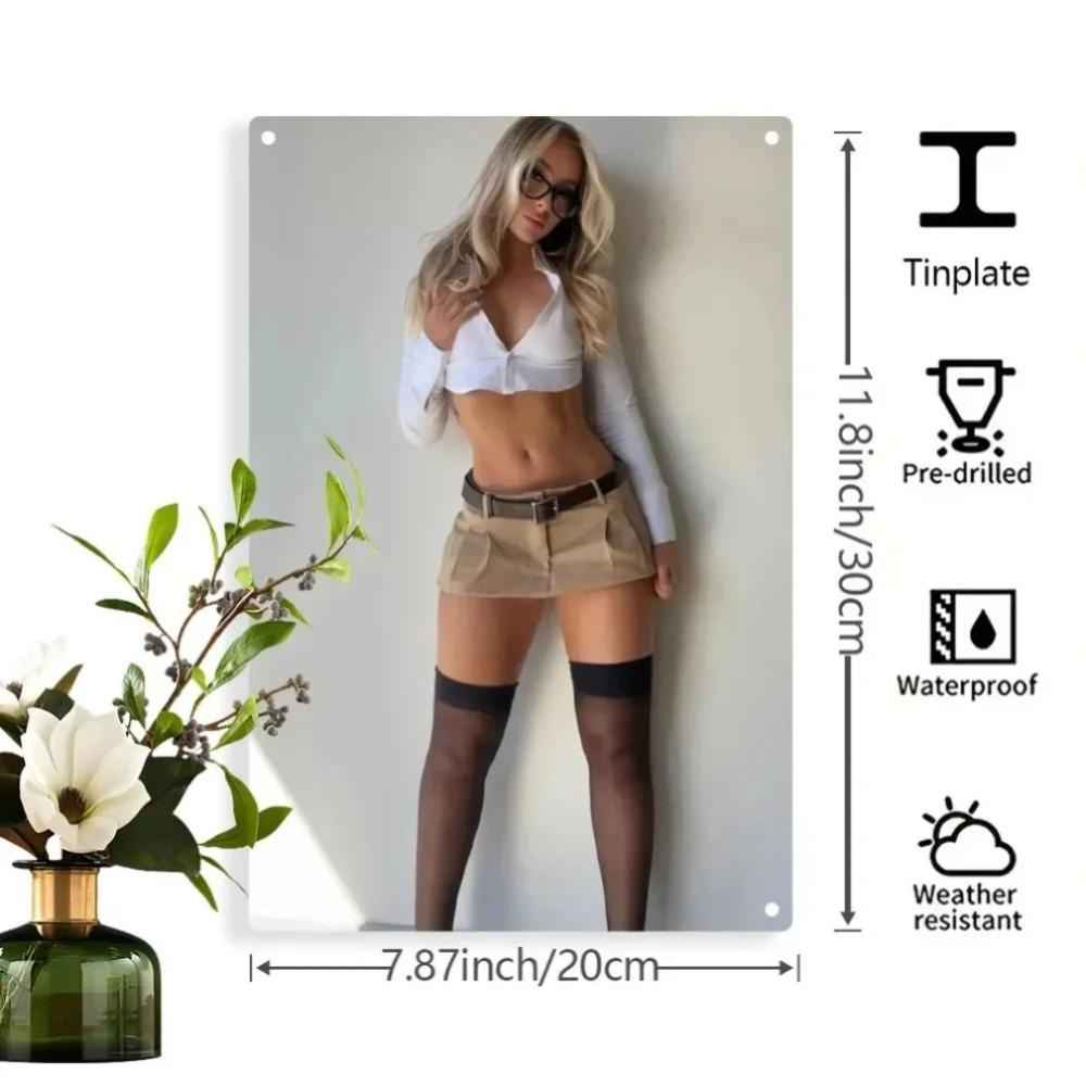 Blonde Lady Metal Wall Art - 7.87x11.8in Elegant 2D Iron Plaque, Pre-Drilled Weatherproof for Indoor Outdoor Home Garden Decor