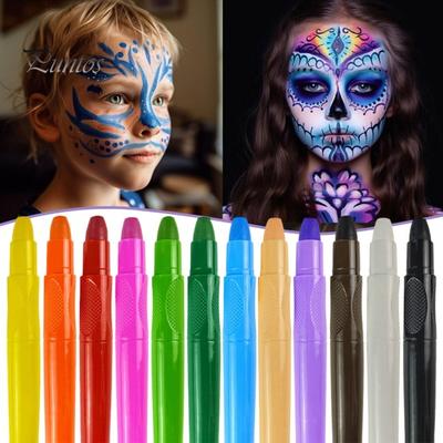 12-teiliges Gesichts- und Körpermalstift-Set, 12 Farben auf Wasserbasis, leicht zu reinigendes Make-up, Gesichts- und Körperbemalung für Kinder, Kunsttheater