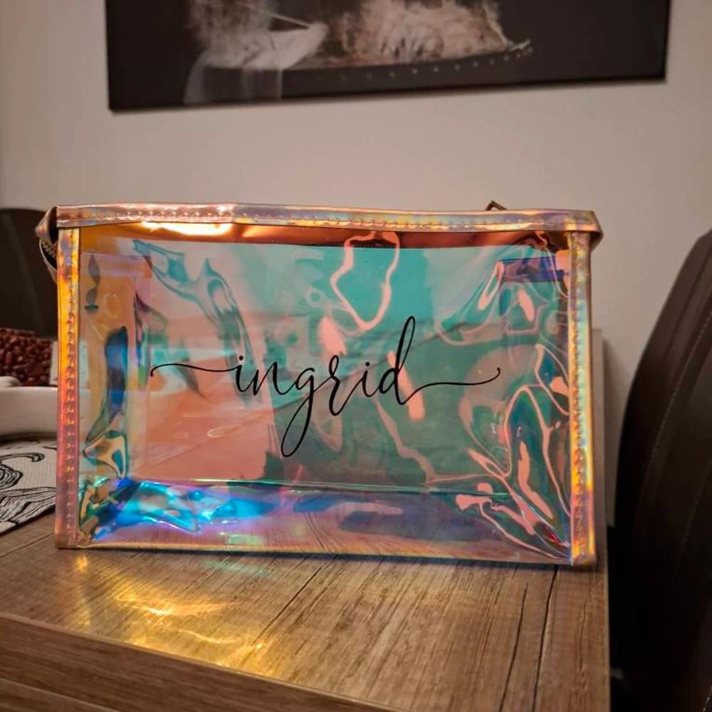 Personalized Holographic Bridesmaid Makeup Bag PVC Custom Clear Cosmetic Pouch Bachelorette Party Travel Essential Birthday Gift