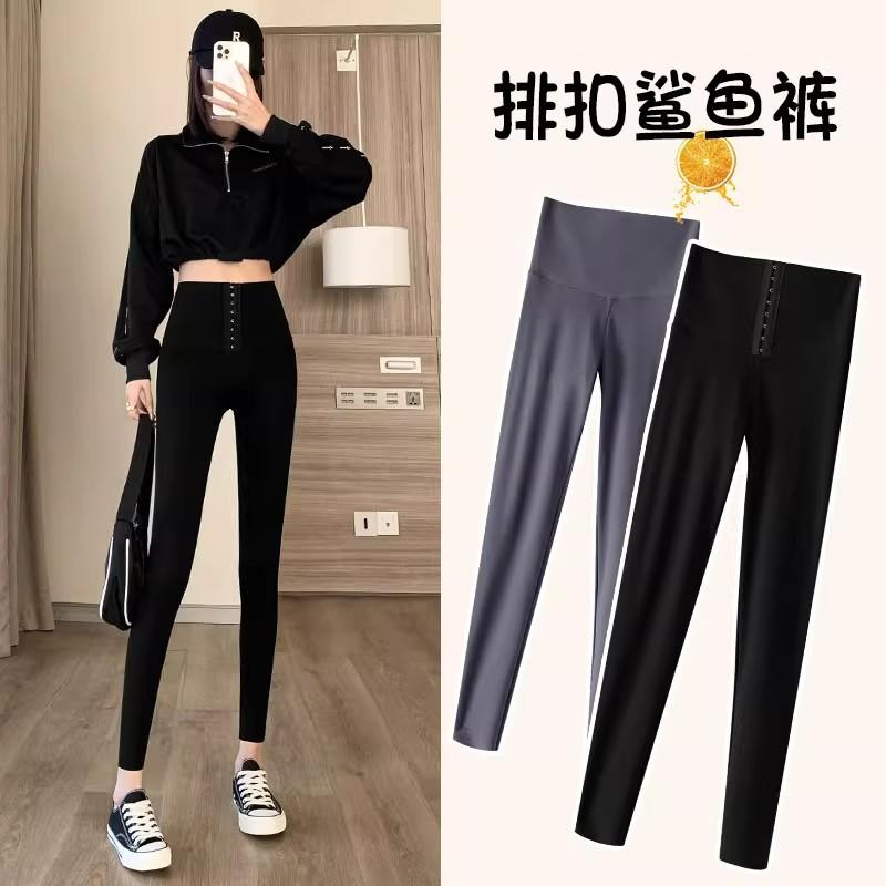 Breasted and legged shark pants women's wholesale outer wear spring and autumn black barbie high waist abdominal pressure nine-point yoga pants