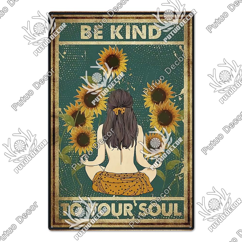 Putuo Decor Funny Cat Tin Sign Girls Flowers Vintage Plaque Metal Sign Retro Skeleton for Garden Farm Home Decoration Wall Decor