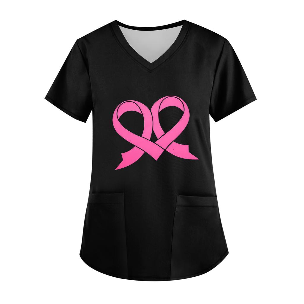 Women's V-Neck Short-Sleeve Pocketed Top With Side Slit