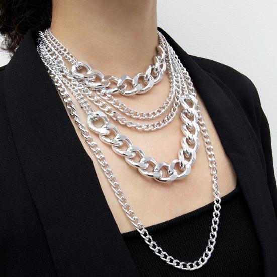 Punk Multi-layer Curb Women Necklace Rock Chain Statement Hip-hop Jewelry Gift