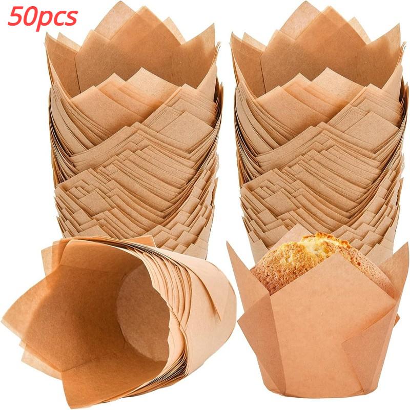 50Pcs Tulip Cupcake Liners Premium Tulip Oilproof Cupcake Liners Baking Cups Cupcake Muffin Liners Holder Cupcake Wrappers