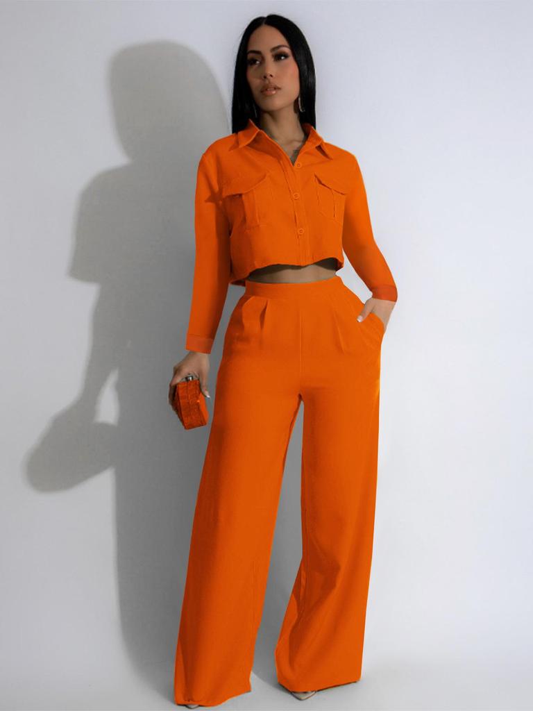 TW584 Women's Autumn Fashion Lapel Long Sleeve High Waist Wide Leg Pants Elegant Suit