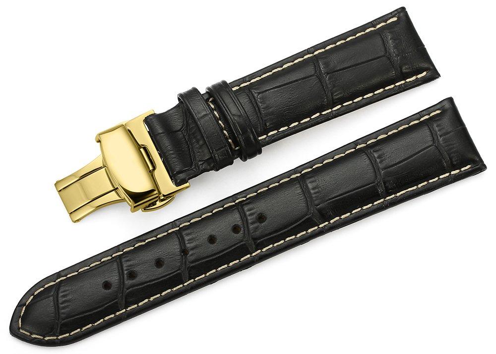 [iStrap] Watch Strap 19mm Calf Leather Watch Band with Golden D-Buckle