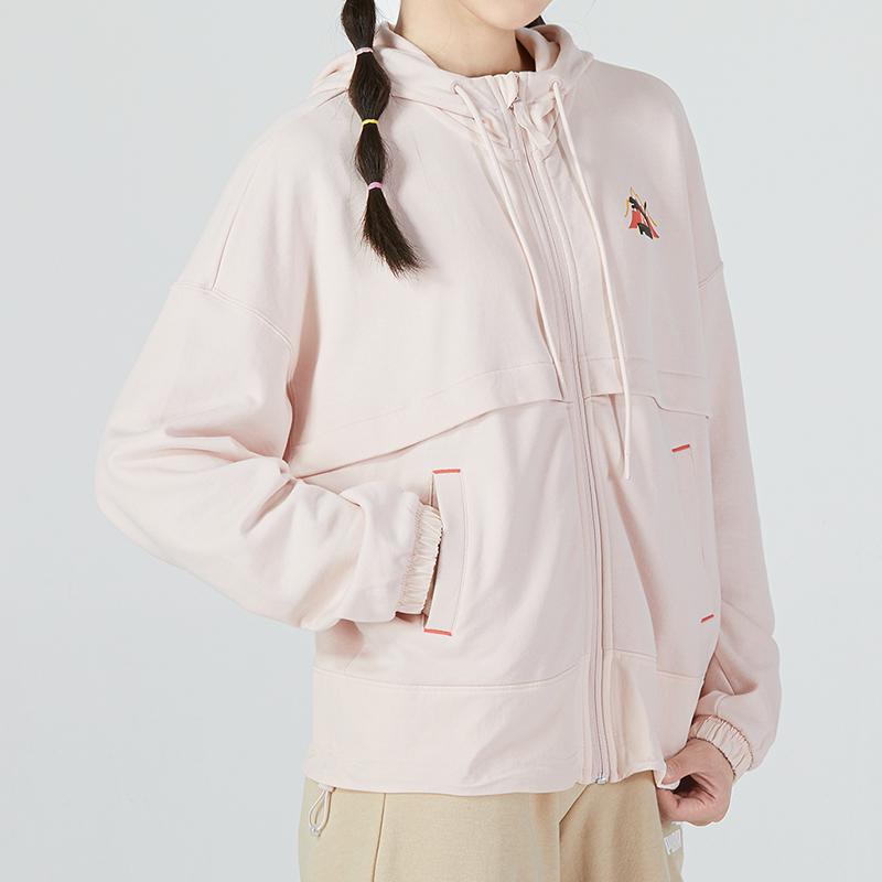 Puma Camping Full-zip Hoodie With Geometric Logo Pattern Women Tops Pink 537429-48