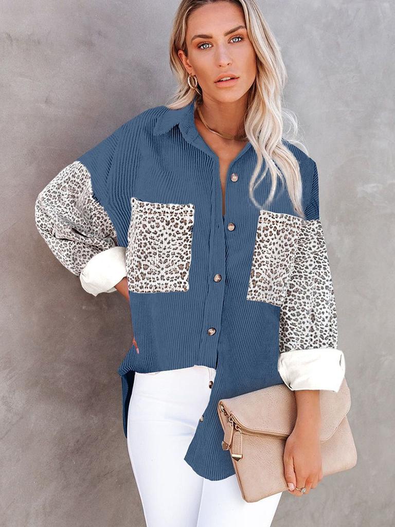 New Autumn Leopard Print Women's Shirt Collared Hole Casual Jacket