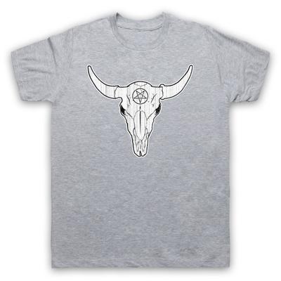 Büffelschädel Gothic Illustration Horror Pentagramm Herren- und Damen-T-Shirt
