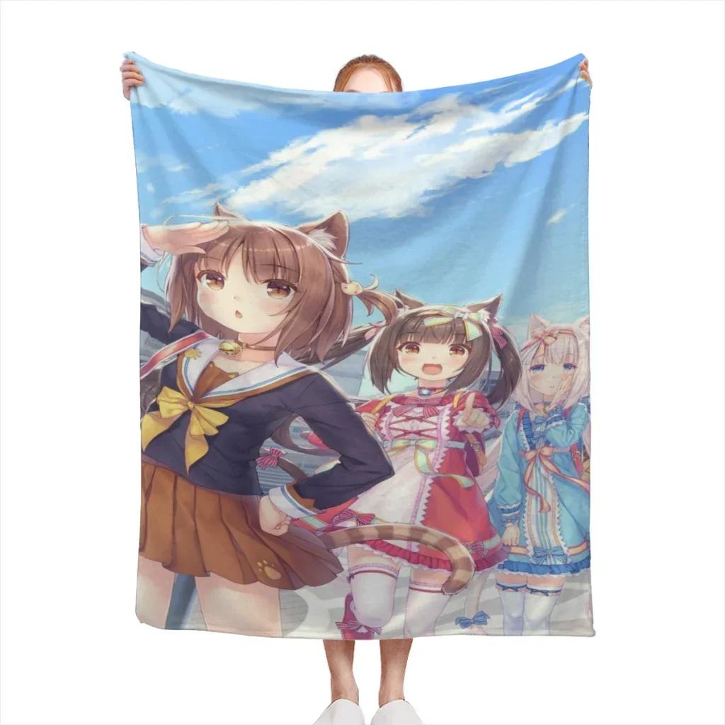 Anime Nekopara Kawaii Cute Comfortable Flannel Blanket Soft Throw for Couch Bed Warm Cozy Home Decor